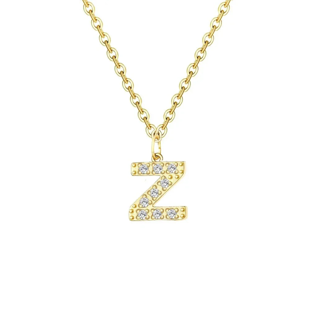 Delicate CZ Initial Pendant Chain Necklace