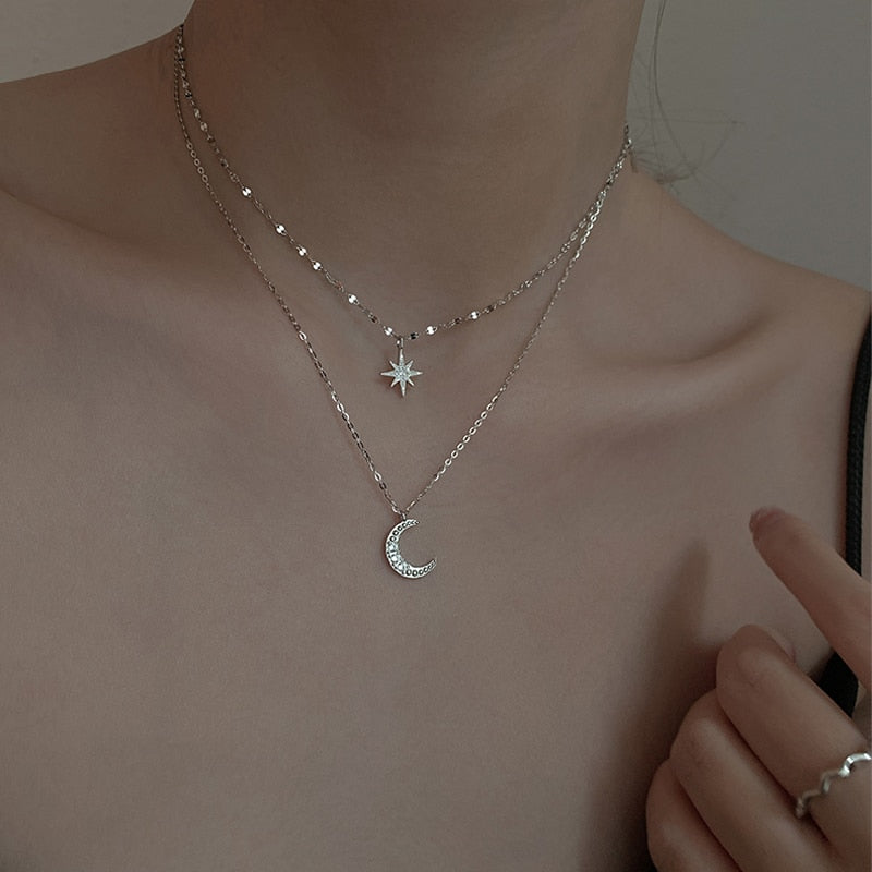 Simple Silver Moon Pendant Necklace
