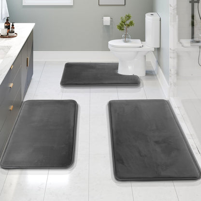 Plush Memory Foam Bathroom Mat Set - 3 Piece Comfort Set - Halri