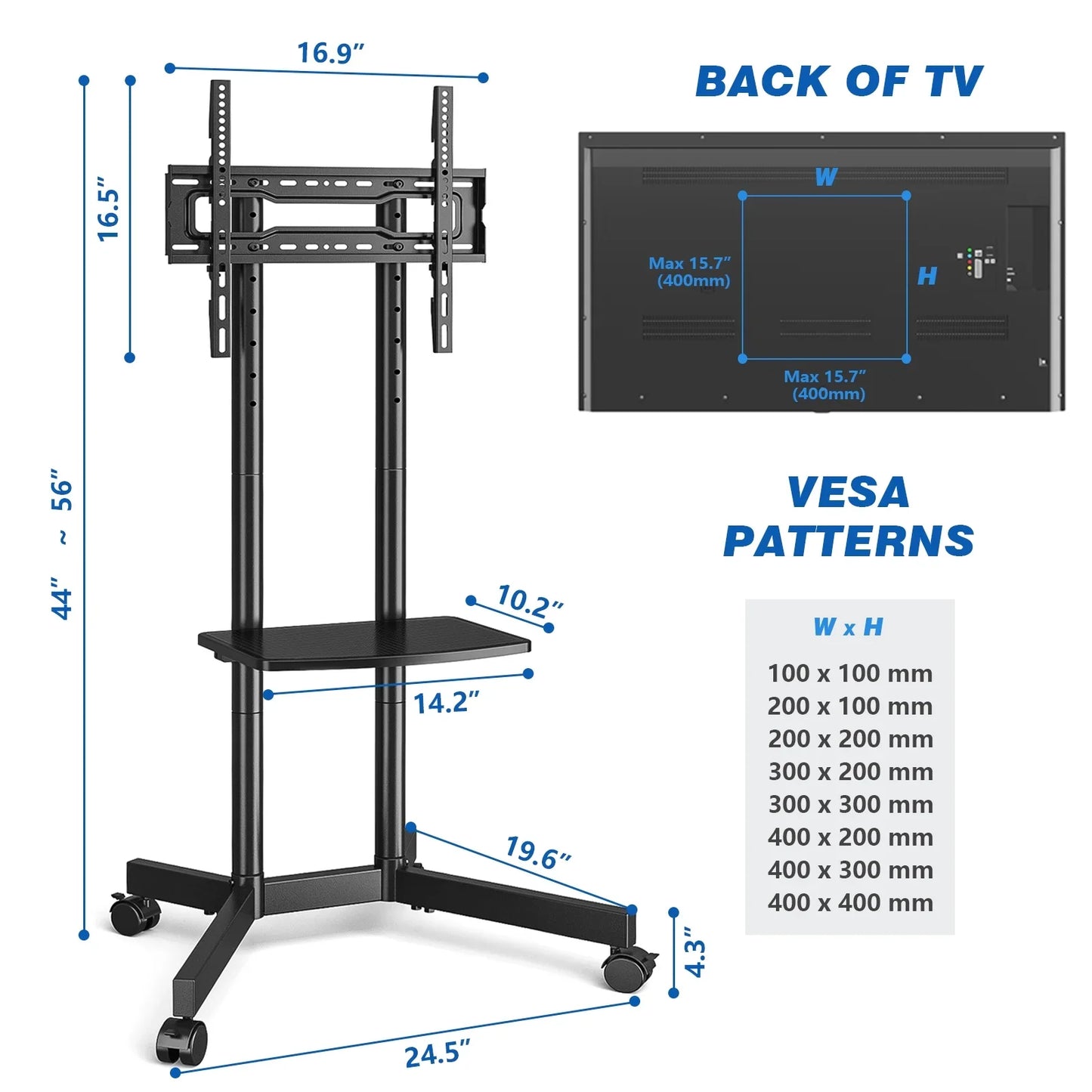 Portable TV Cart with Adjustable Shelf