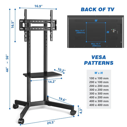 Portable TV Cart with Adjustable Shelf