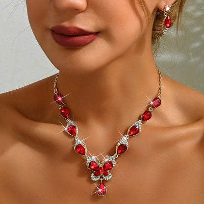 Sparkling Gemstone Butterfly Necklace and Earrings Set