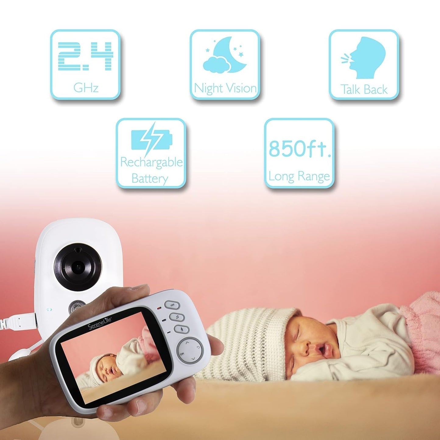 Wireless Baby Monitor with LCD Screen and Night Vision