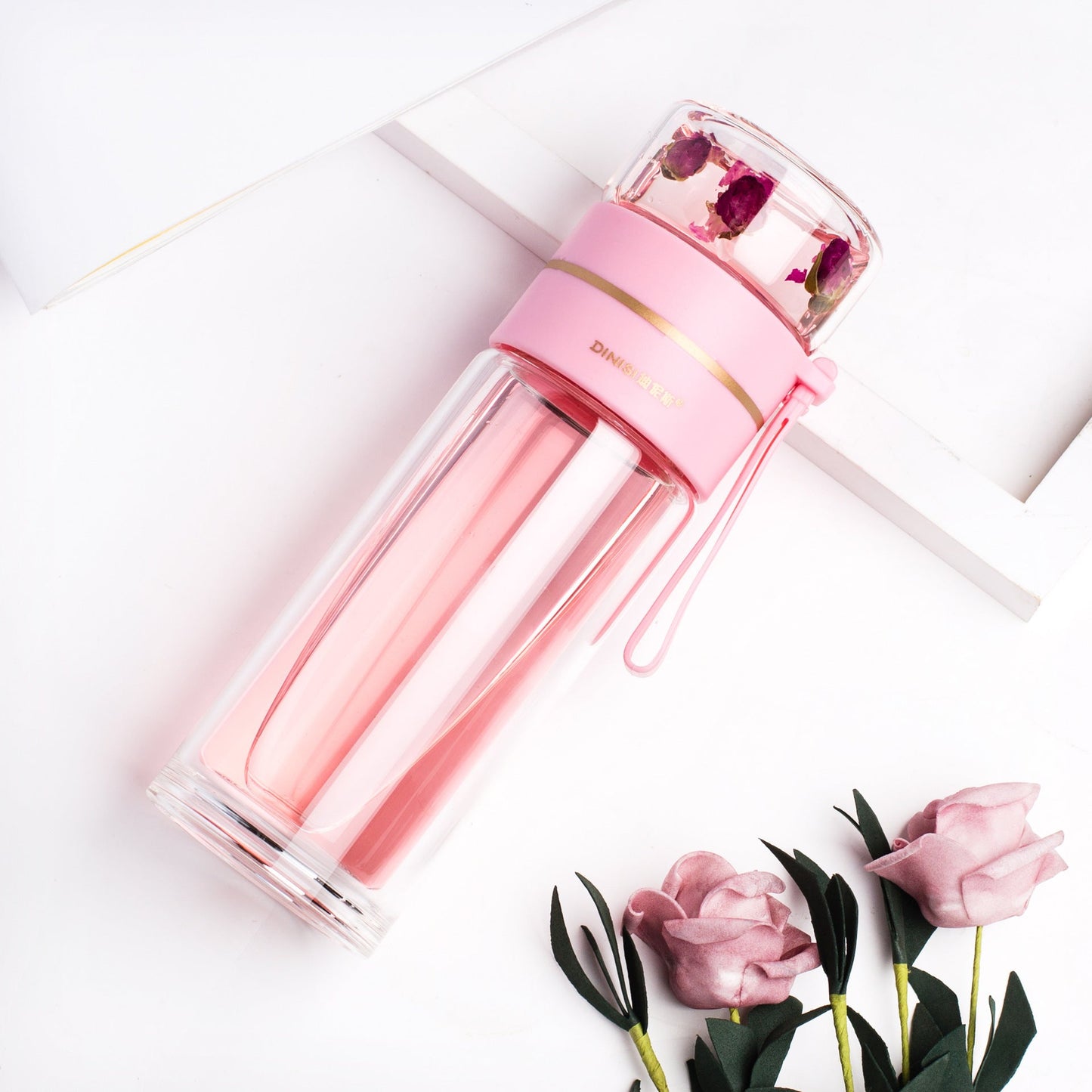 Insulated Glass Water Bottle with Tea Strainer