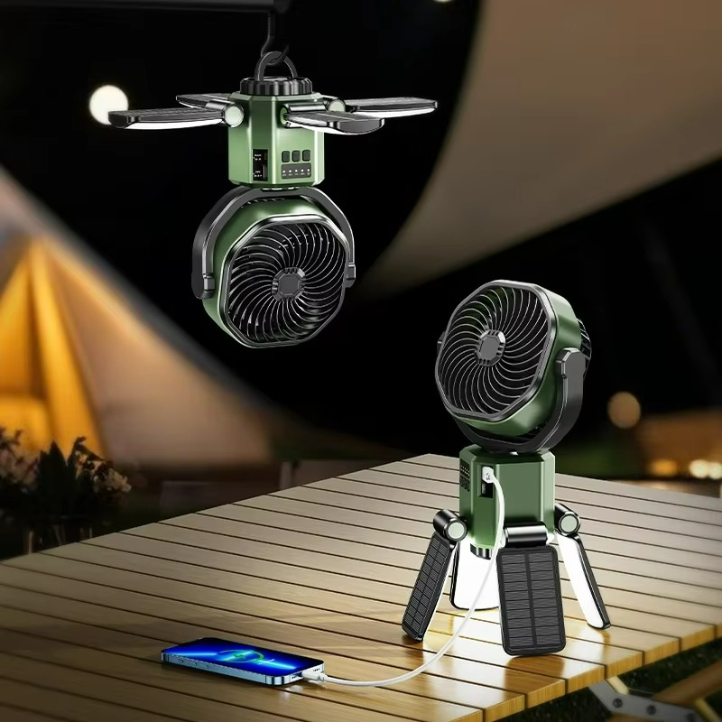 Compact Rechargeable Camping Fan with LED Light - Halri