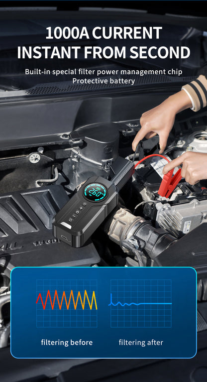 Compact Car Battery Booster with Air Pump & LED Light