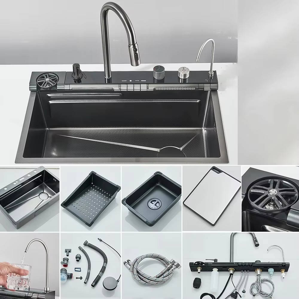 Modern Stainless Steel Kitchen Sink with Faucet and Accessories