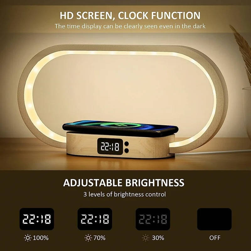 Smart Clock with Qi Charging and Bedside Lamp