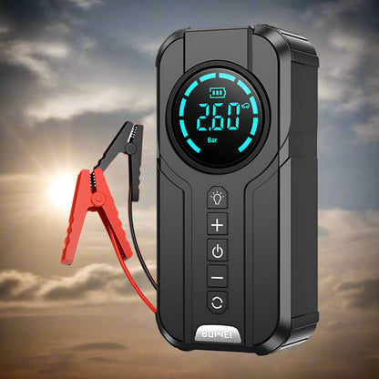 Portable Car Battery Booster with LED Light & Air Pump - Halri