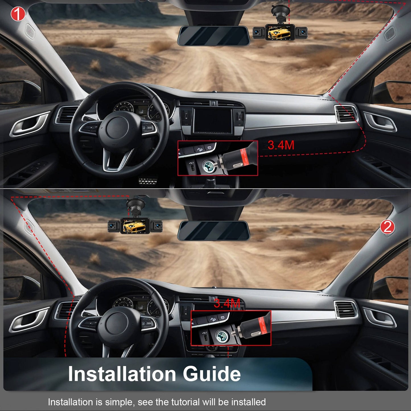 Dual Lens Car Camera Front Rear Night Vision Recorder