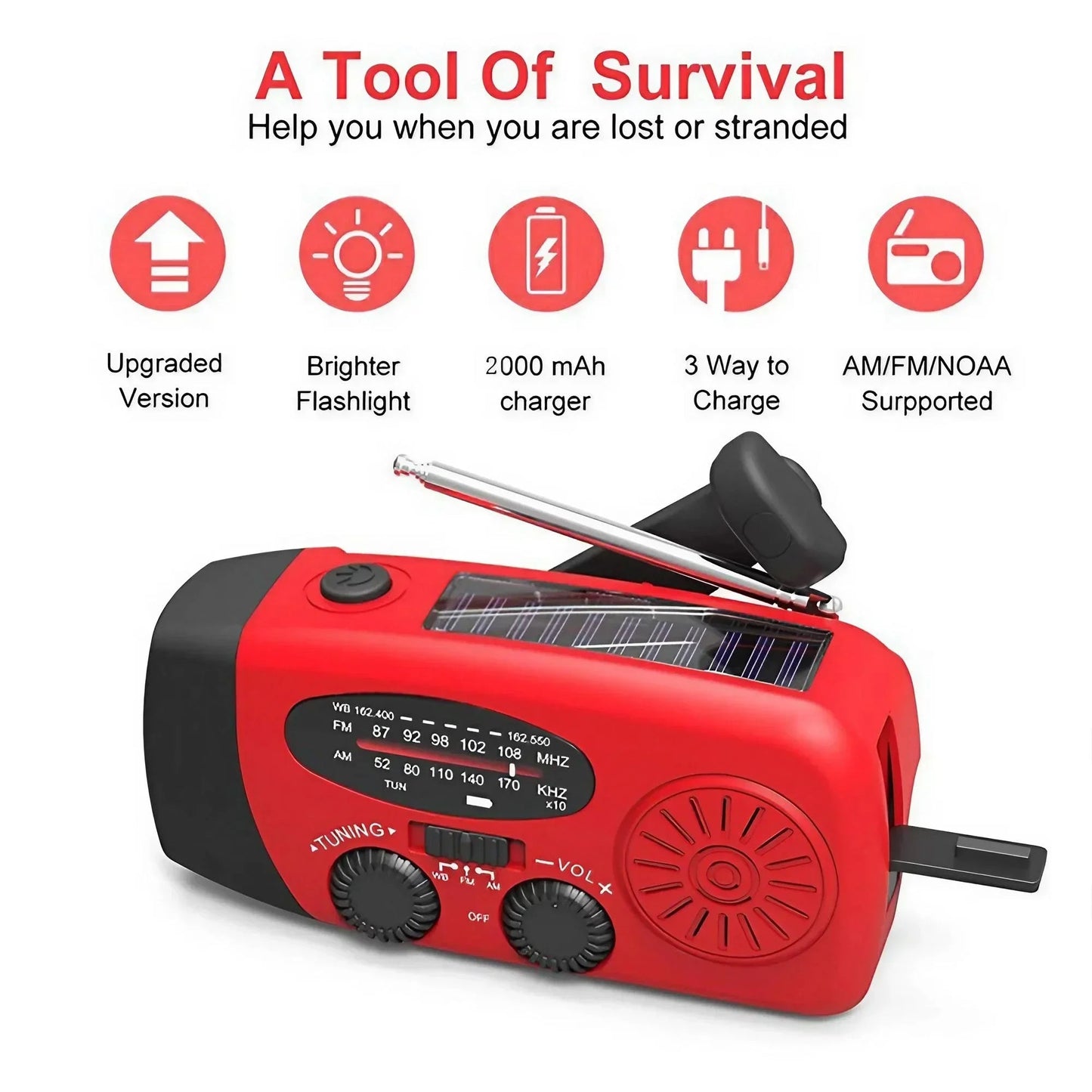 Portable Hand Crank Radio with Power Bank and Flashlight