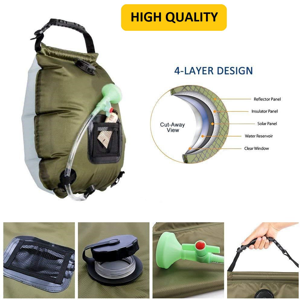 Compact Solar Heated Shower Bag for Camping