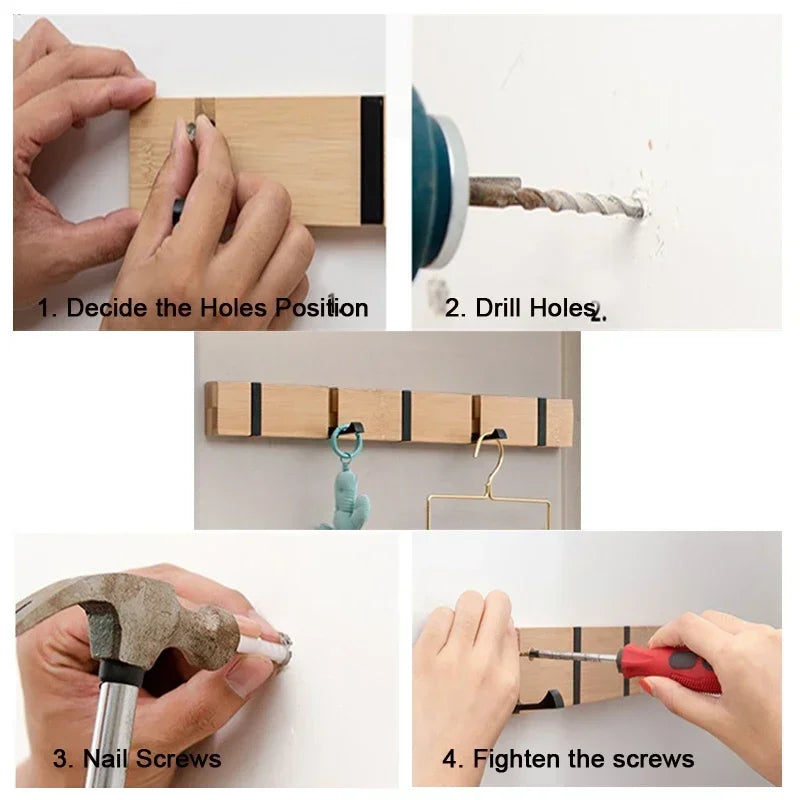 Space-Saving Wooden Wall Hook with Storage