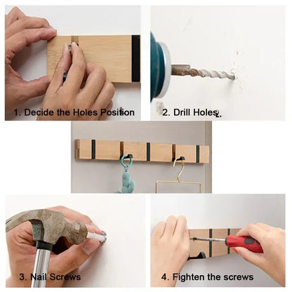 Space-Saving Wooden Wall Hook with Storage