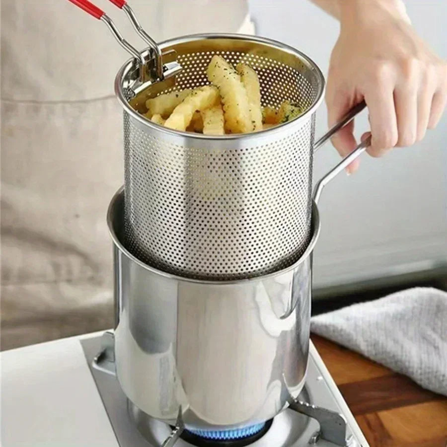 Large Electric Fryer with Basket and Strainer