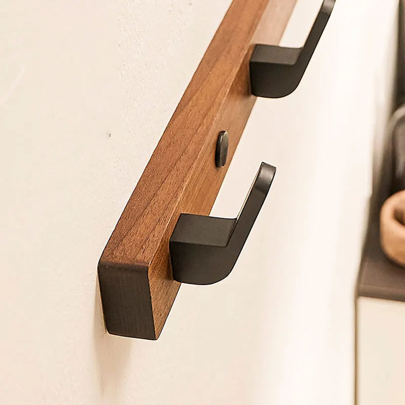 Simple Wooden Wall Coat Rack with Metal Hooks