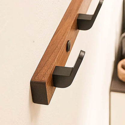 Simple Wooden Wall Coat Rack with Metal Hooks