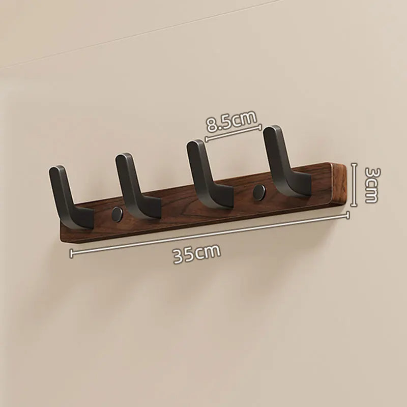 Simple Wooden Wall Coat Rack with Metal Hooks