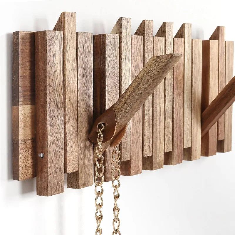 Traditional Wooden Wall Hook Rack with 8 Hooks - Halri