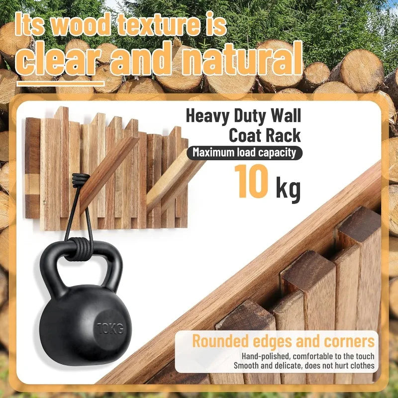 Traditional Wooden Wall Hook Rack with 8 Hooks