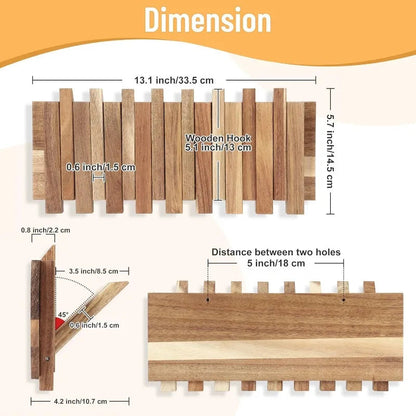 Traditional Wooden Wall Hook Rack with 8 Hooks