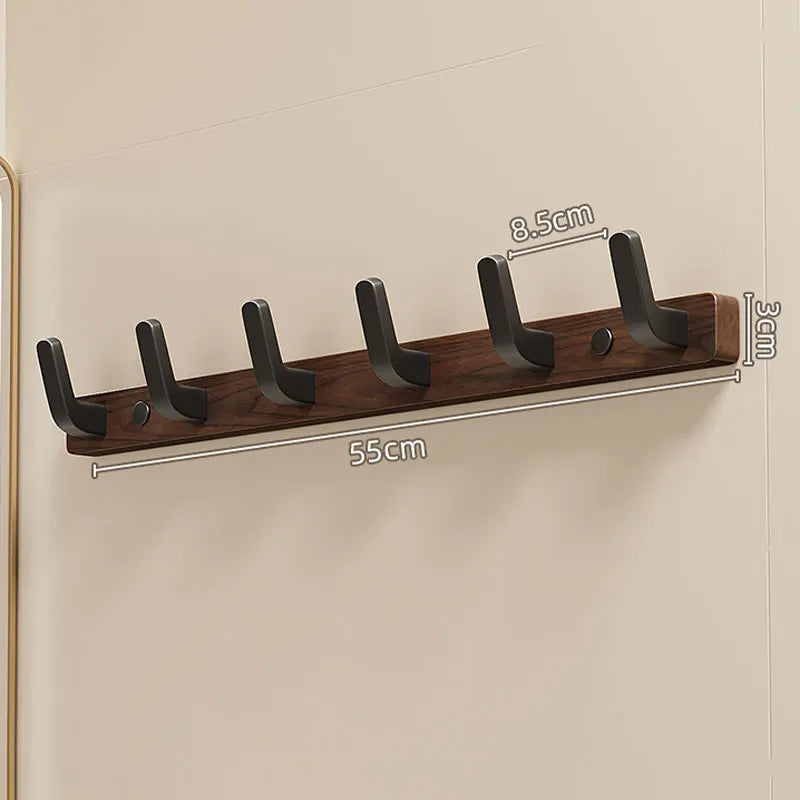 Simple Wooden Wall Coat Rack with Metal Hooks
