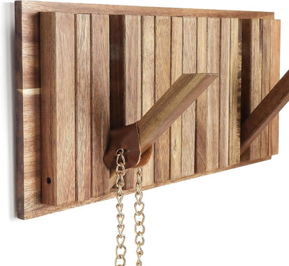 Traditional Wooden Wall Hook Rack with 8 Hooks