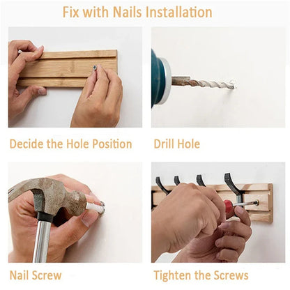 Space-Saving Wooden Coat Hook Rack with Sliding Hooks