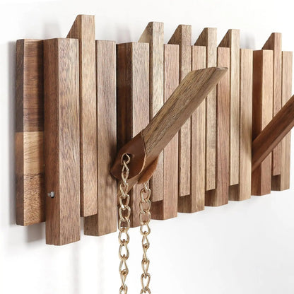 Traditional Wooden Wall Hook Rack with 8 Hooks