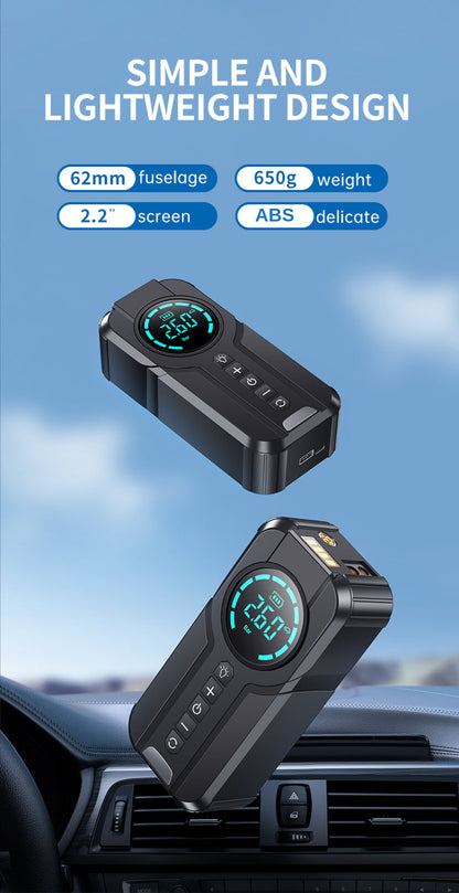 Portable Car Battery Booster with LED Light & Air Pump