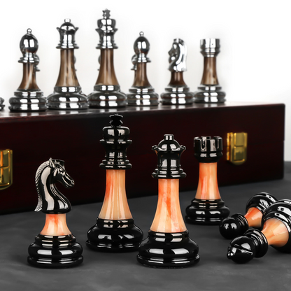 Premium Wooden Chess Board with Large Metal Pieces - Halri