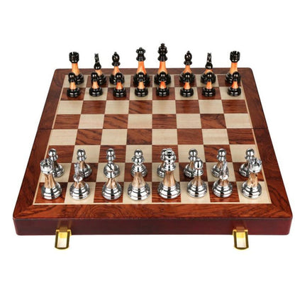 Premium Wooden Chess Board with Large Metal Pieces