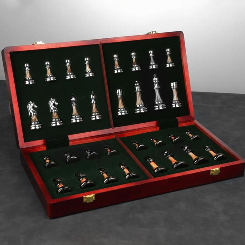Premium Wooden Chess Board with Large Metal Pieces