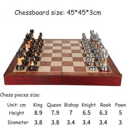 Premium Wooden Chess Board with Large Metal Pieces