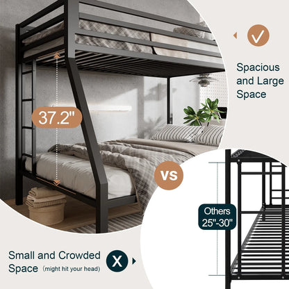 Space Saving Metal Bunk Bed Frame With Sturdy Ladder