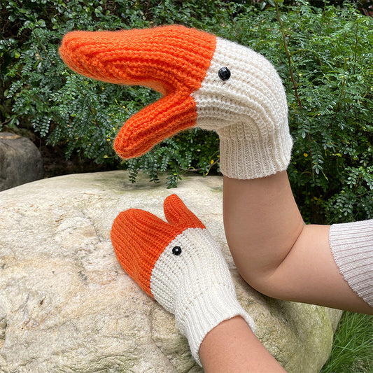 Quirky Knitted Duck Gloves - Halri