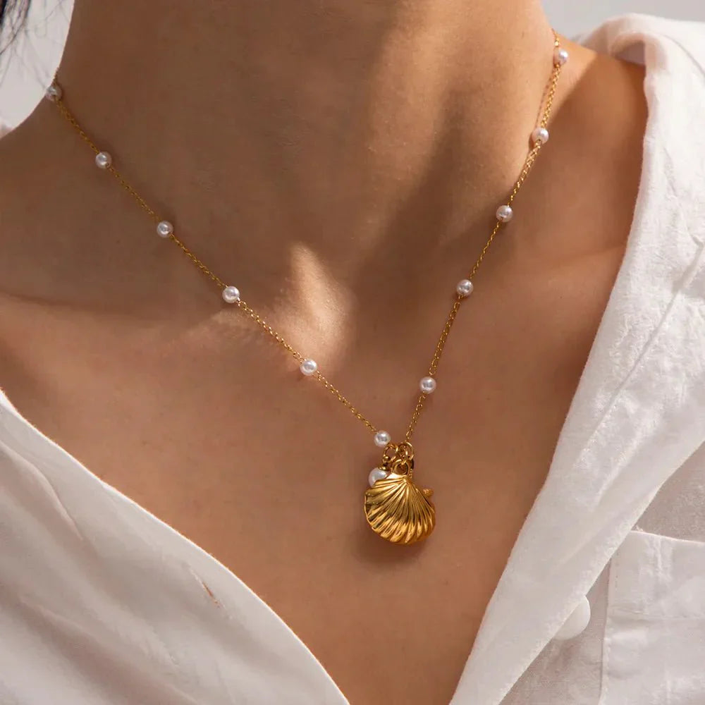 Delicate Tiny Pearl Shell Pendant Necklace - Halri