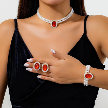 Luxurious Diamond Pearl Jewelry Set