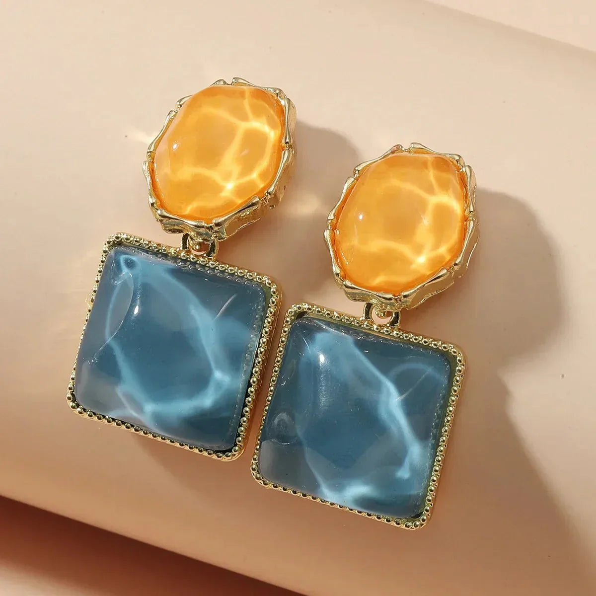 Modern Geometric Enamel Drop Earrings