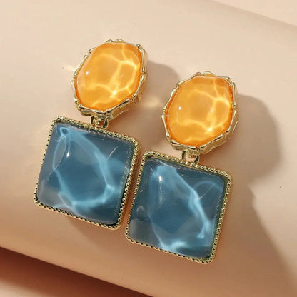 Modern Geometric Enamel Drop Earrings