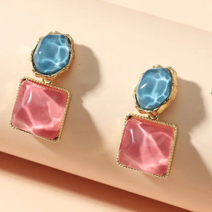 Modern Geometric Enamel Drop Earrings