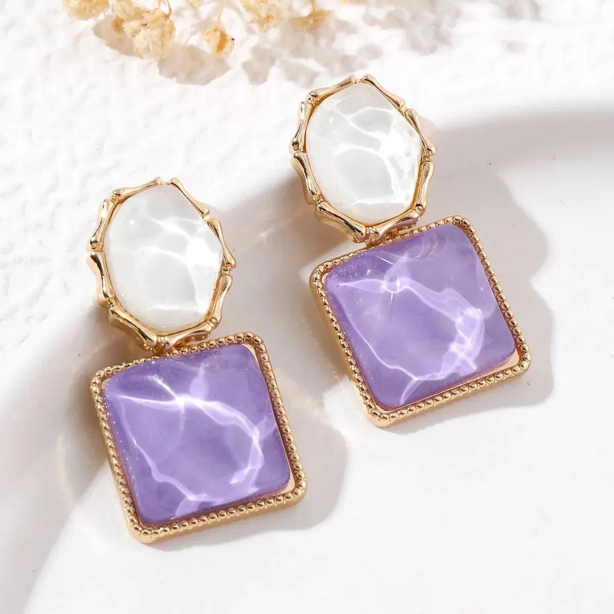Modern Geometric Enamel Drop Earrings