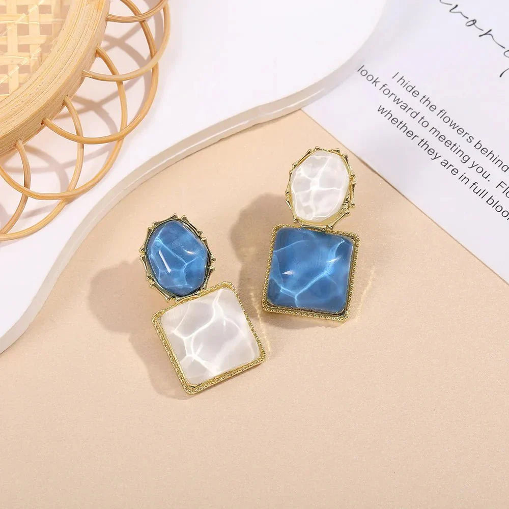 Modern Geometric Enamel Drop Earrings