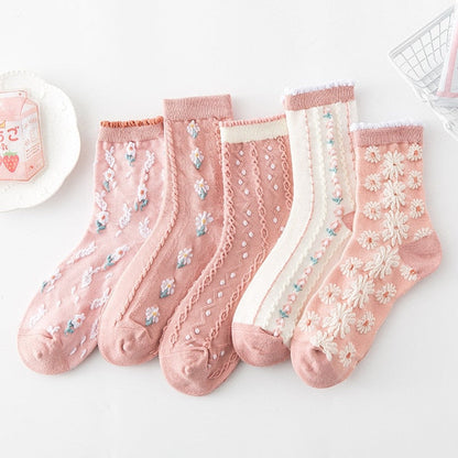 Classic Floral Pattern Ankle Socks 5 Pack