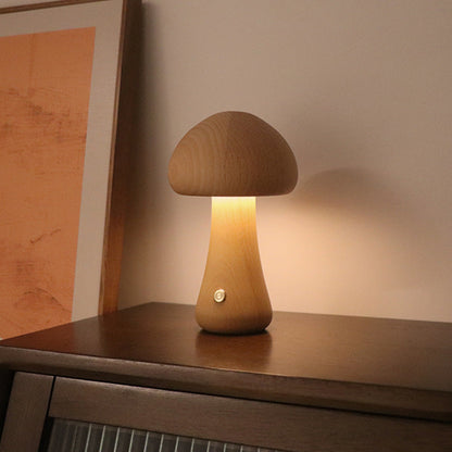 Natural Wooden Mushroom Table Lamp