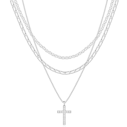Gold Layered Cross Bar Necklace Set