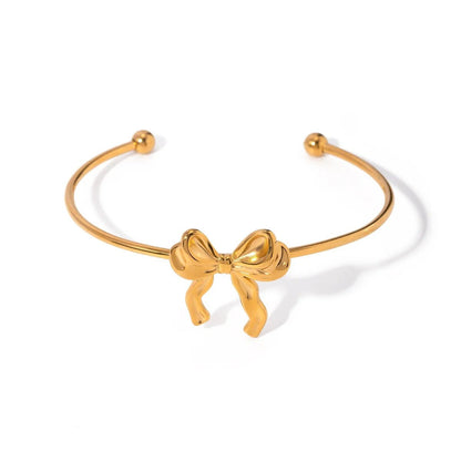 Elegant Bow Charm Cuff Bracelet