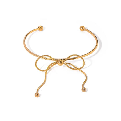 Elegant Bow Charm Cuff Bracelet