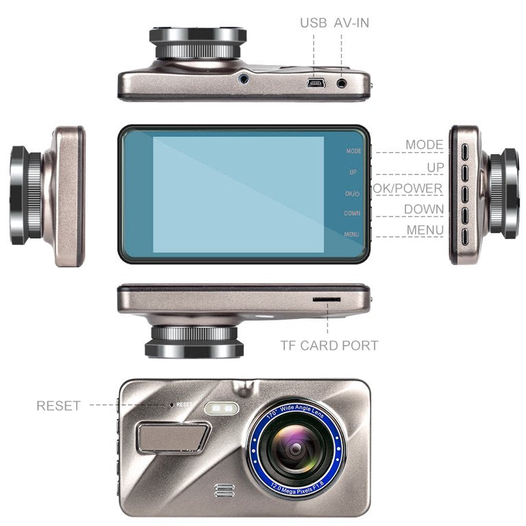 HD Car Dash Cam with Night Vision and Rear Camera