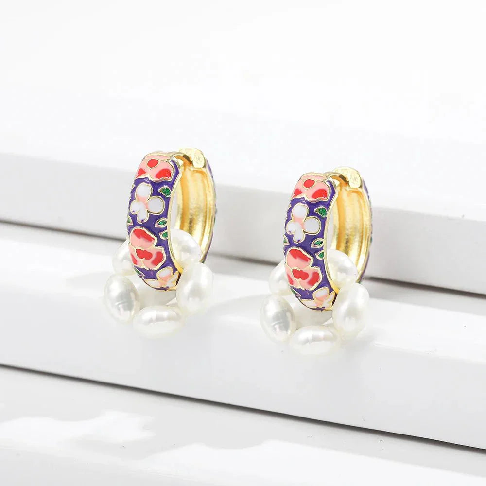 Beautiful Pearl Drop Hoop Earrings - Halri